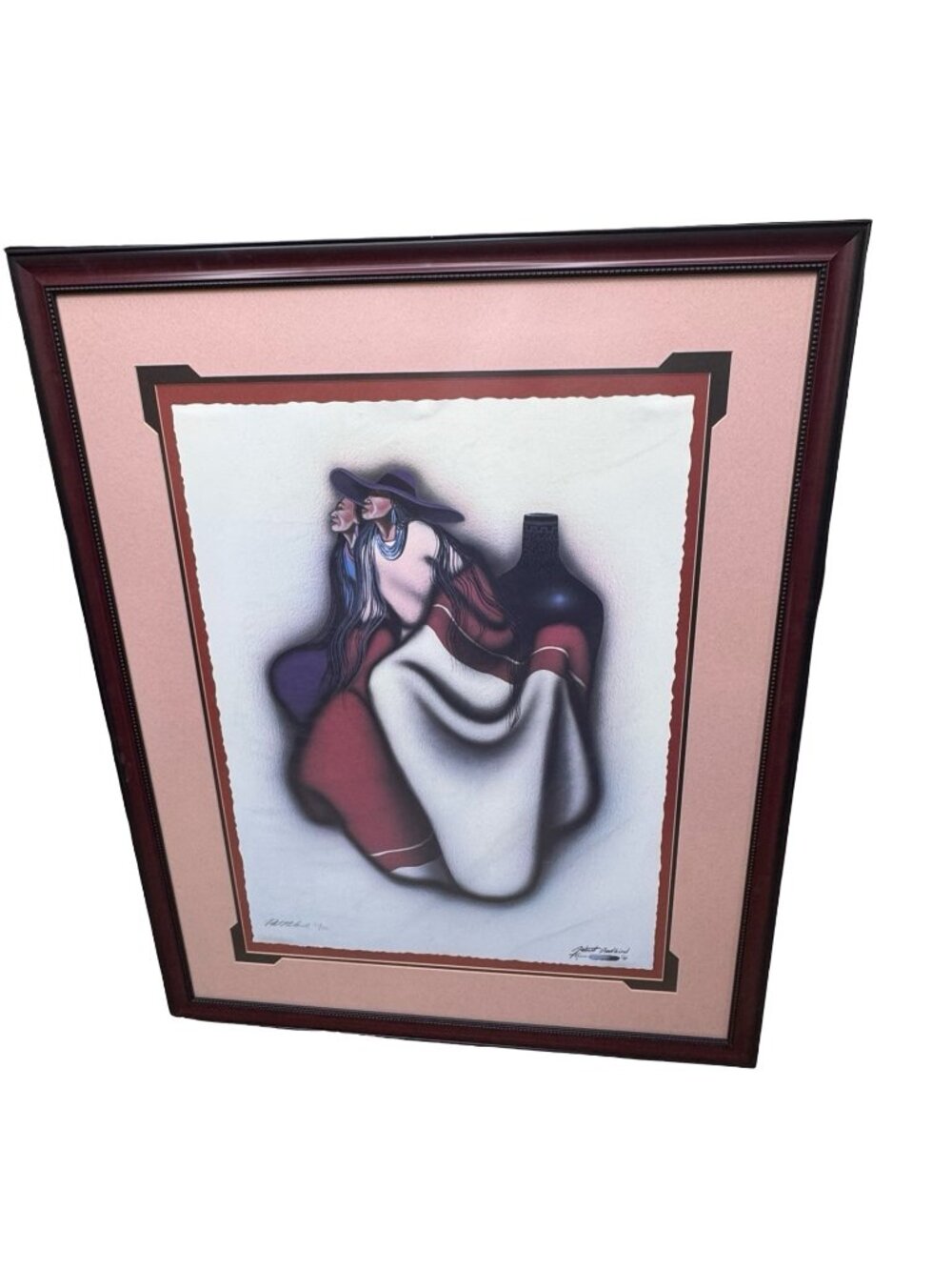 Robert Redbird Signed Two Women LE Native American Art 112/350 Frame 45x56 Mat